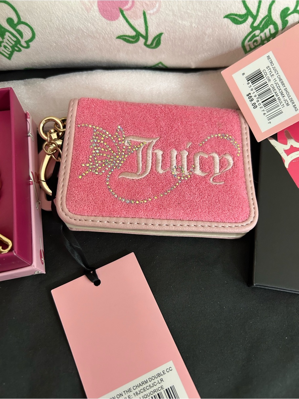 NWT Juicy Couture Pink Floral Logo Crossbody Bag with Wallet Bundle - Picture 4 of 5